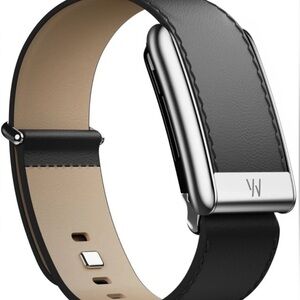 Whoop 5.0/MG Black LeatherLuxe Band - Shiny Silver Clasp - Whoop Logo